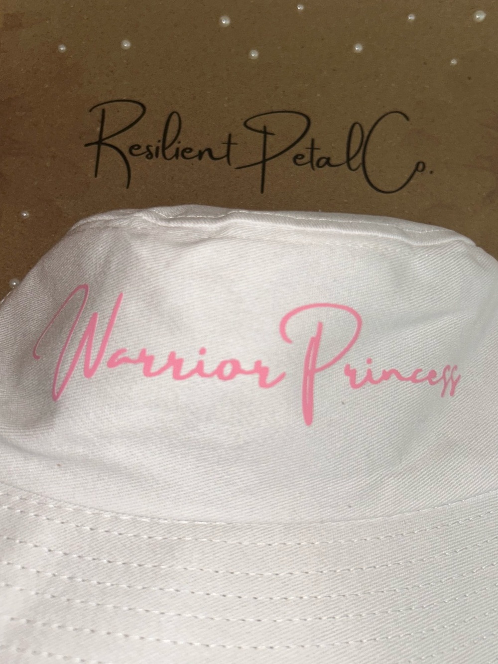 White "Warrior Princess" Bucket Hat with Pink Script